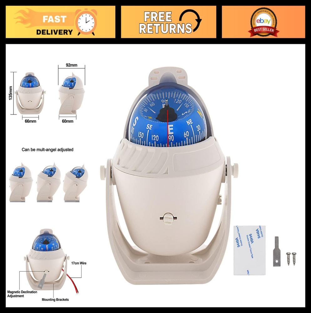 High Precision Marine Compass with LED Light for Boat, Car & Truck Navigation
