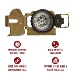 Military Compass – Liquid Filled Outdoor Hiking Camping Tan Marching Compasses