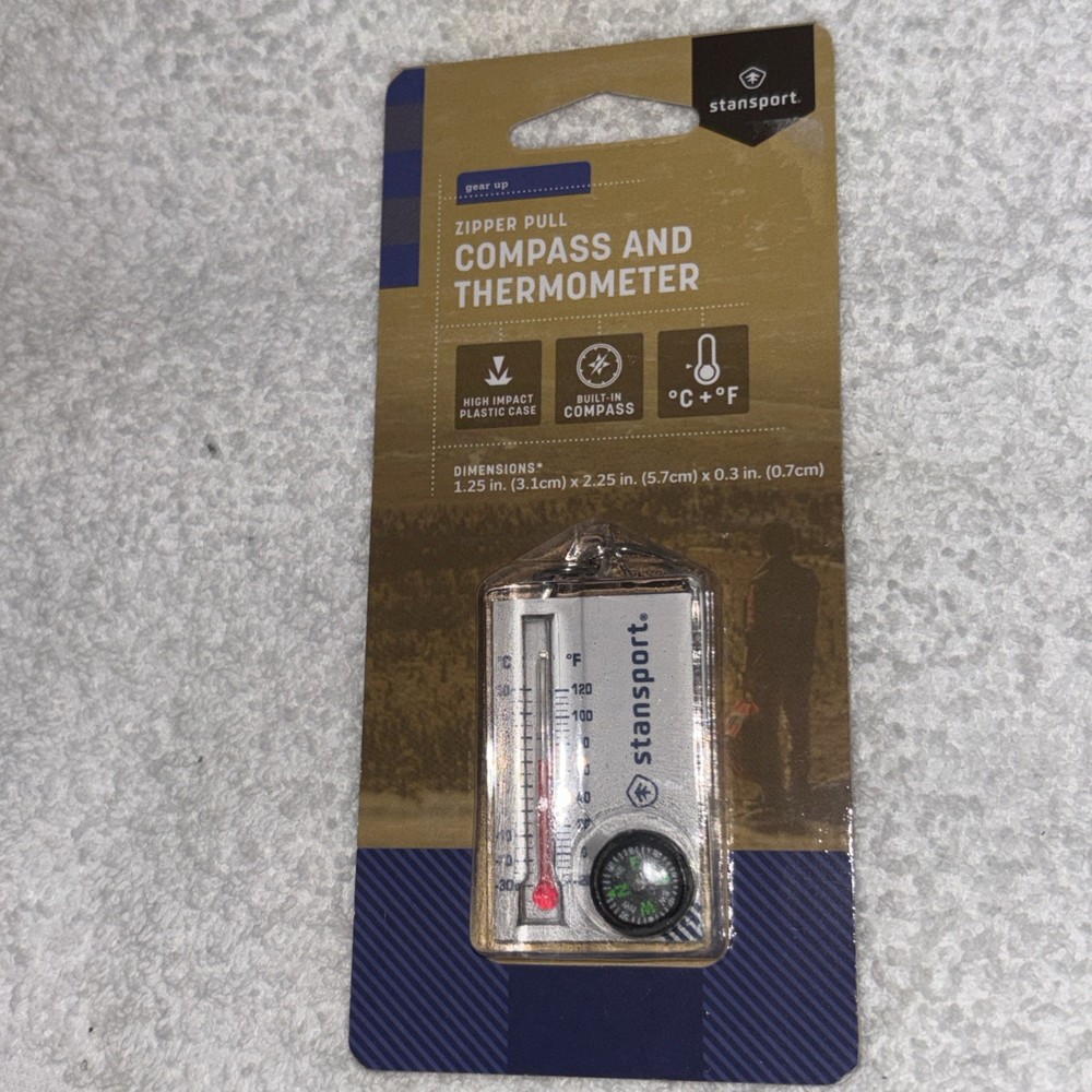 Stansport Zipper Pull Compass and Thermometer NEW
