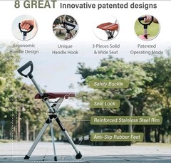 STEP2GOLD Ta-Da Chair Series 2 Portable Walking Stick | MEDIUM 34.2″ | BLACK