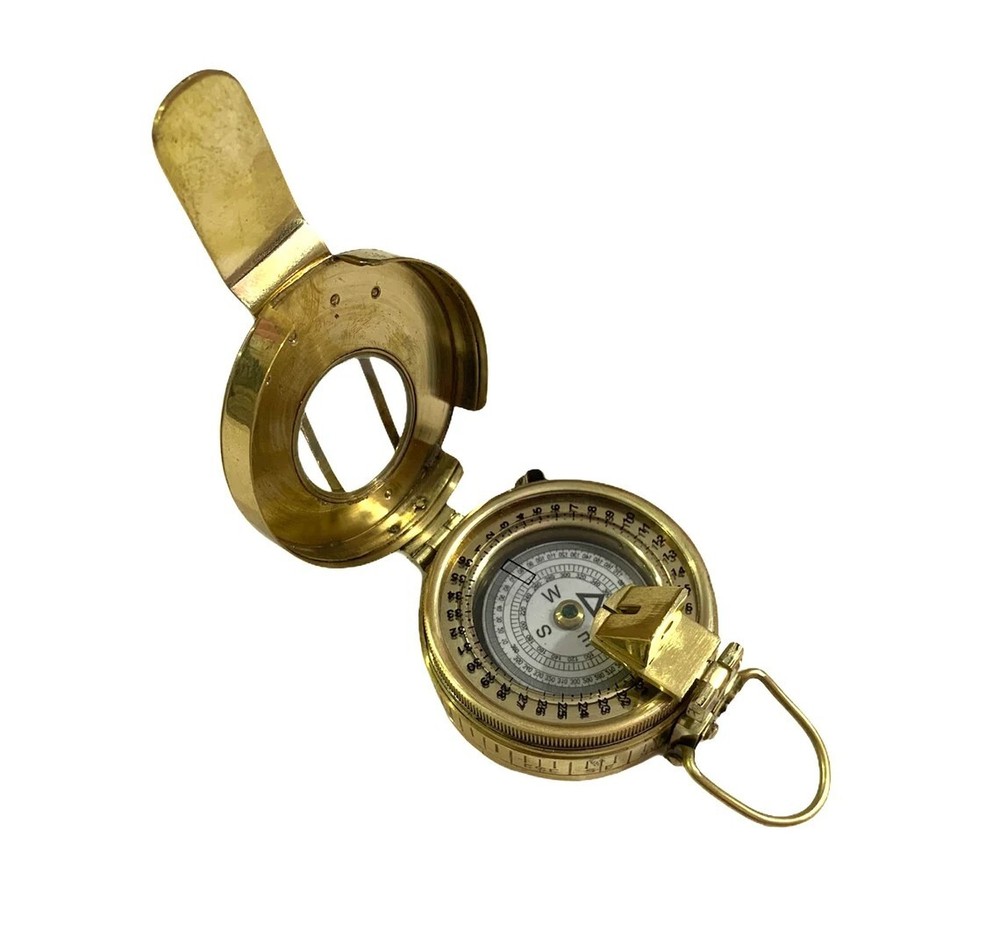 Brass WWII Military Compass, Pocket Compass, Nautical British Prismatic Compass