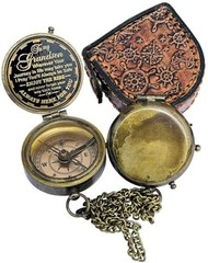 Gift for Grandson Brass Compass Engraved Quote – Memory Present to Leather Case