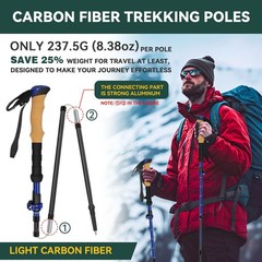 Carbon Fiber Trekking Poles – Lightweight Collapsible Hiking Poles, 2 PCS Nor…