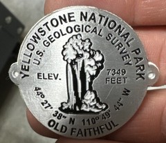 Bench Yellowstone National Park Hiking Staff Medallion NEW Old Faithful Montana