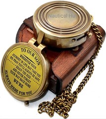 To Our Son Always Here For You Brass Antique Compass With Leather Case Gift