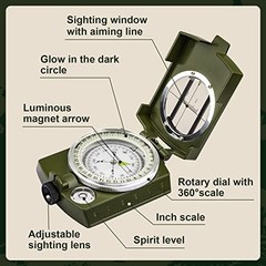 Compass, Compass Hiking with Survival Whistle, Luminous Compass Single Green