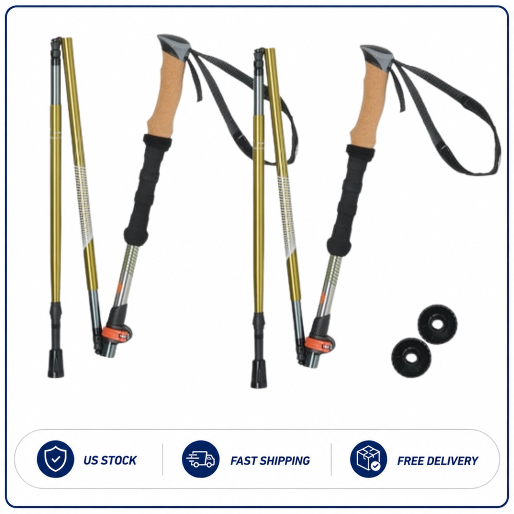 Ozark Trail Aluminum Folding Trekking Poles Cork Grip Quick Lock 2 Pack
