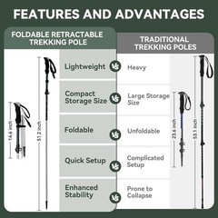 Lightweight Collapsible Hiking Poles Retractable Trekking Sticks Adjustable Grip