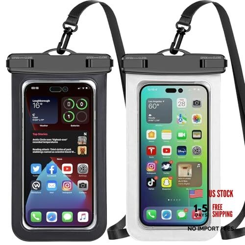 Up to 8.3″ 2 Pack Black White Universal Waterproof Phone Pouch, Large Phone