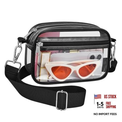 Clear Bag for Stadium Events Clear Messenger Bag Clear Purse for Concert Black