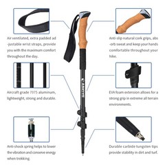 Aihoye Trekking Hiking Poles – 2 Pack Adjustable Walking Sticks 22-53″, Black