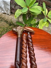 Victorian Rabbit Handle Walking Cane -Spiral Hardwood Shaft Brass Accents Antiqe