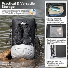 Floating Roll Top Dry Bag, Flexible Lightweight TPU Waterproof 20L Black