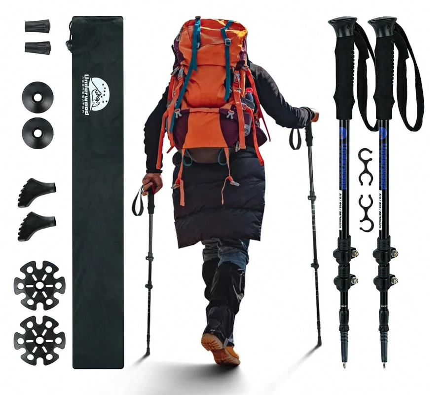 Collapsible Trekking Poles for Hiking 2 Pack – Adjustable Aluminum Hiking Pol…