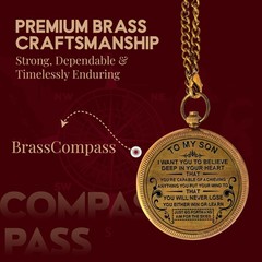 Antique Engraved Brass Compass with Wooden Box Inspirational Gift for Son