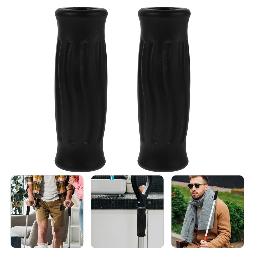 4Pcs Black Tpr Cushioned Walker Handle Grips Durable Slip Resistant Cane Covers