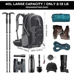 Durable Aluminum Trekking Poles Adjustable 26-54 inch W/ Backpack Waterproof 40L