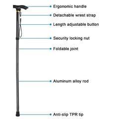 Folding Hiking Walking Stick Adjustable Trekking Pole Travel Cane for Men Women