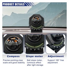 Car Compass, Car Dashboard Compass Ball with Slope Meter, Adjustable Night Vi…