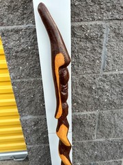 Hand-Carved Twisted Wood w/ Face Walking Stick Hiking Staff Cane 44”h