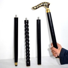 Luxuriously Crafted Wooden Walking Stick w/ Stunning Brass Handle – Black Matte