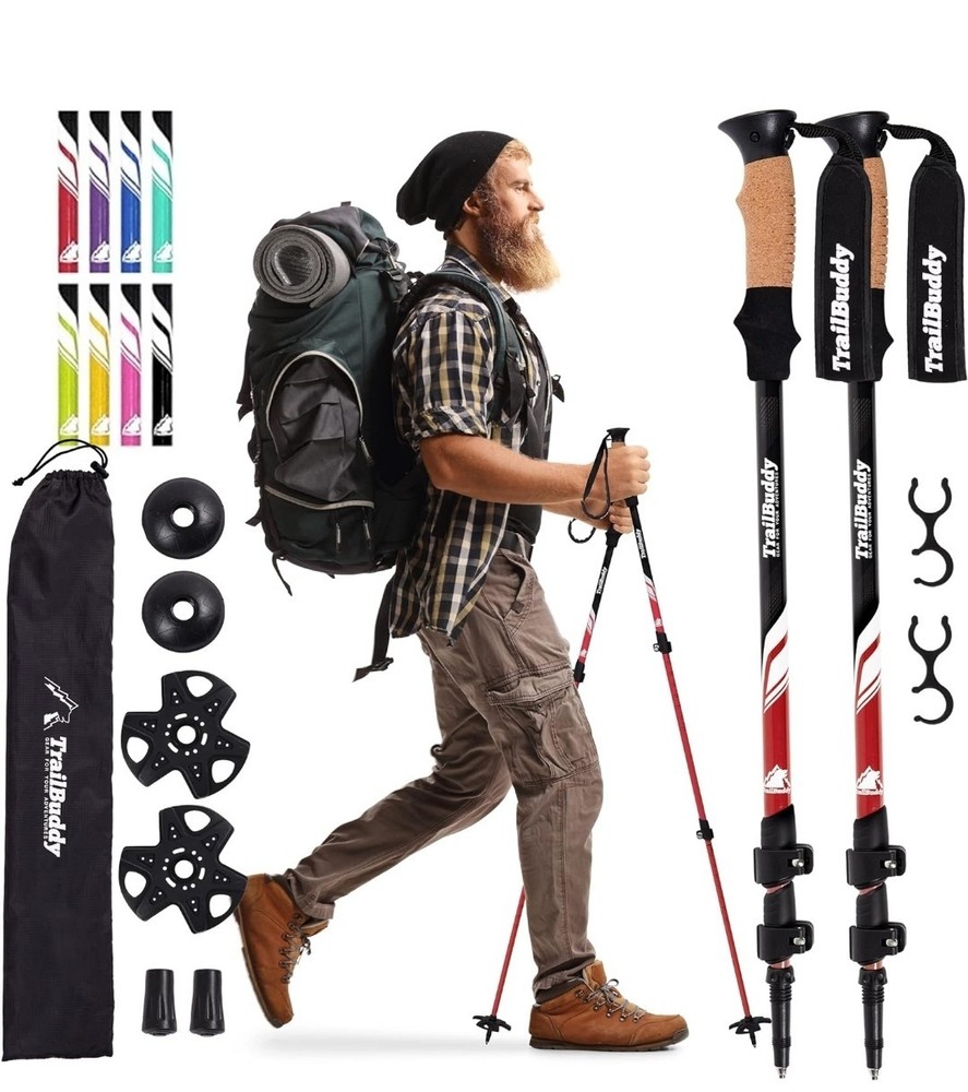 TrailBuddy Trekking Poles (Red Beetle) – Lightweight, Collapsible, 7075 Aluminum