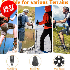 Folding Trekking Pole Adjustable Walking Stick Portable Mobility Aid Black – US