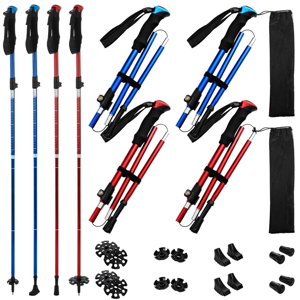 4 Pcs Trekking Poles Set, Collapsible Aluminum Hiking Poles, Adjustable Foldi…