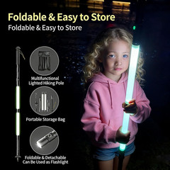 LED Glow Trekking Pole, Glowing Tactical Survival Hiking Stick, Light-Up Walking