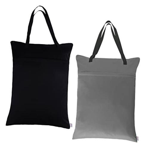 BABY 2 Pack Large Wet Dry Bag Waterproof Hanging Cloth Diaper Black and grey