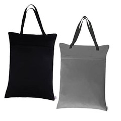 BABY 2 Pack Large Wet Dry Bag Waterproof Hanging Cloth Diaper Black and grey