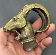 Brass Goat Head Walking Stick Cane Handle Top Topper Hand Grip Holder Decor