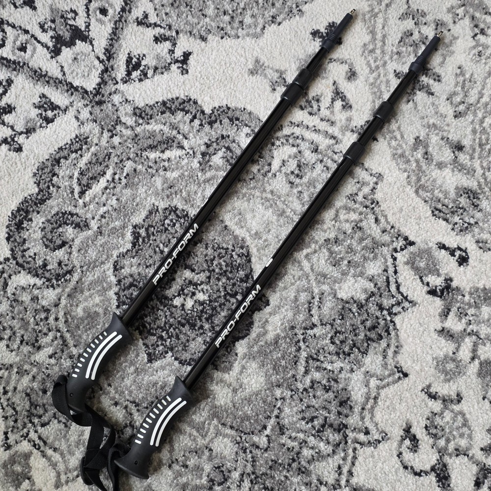 Pro‑Form Walking Hiking Poles Adjustable Trekking Sticks Pair Black 27‑52 in