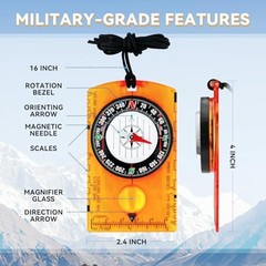 Compass Hiking Survival, Wilderness Survival Compass for Kids- Magnetic orange