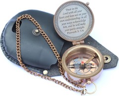 Brass Engraved Nautical Compass w/ Leather Case – Antique Gift for All Occasions