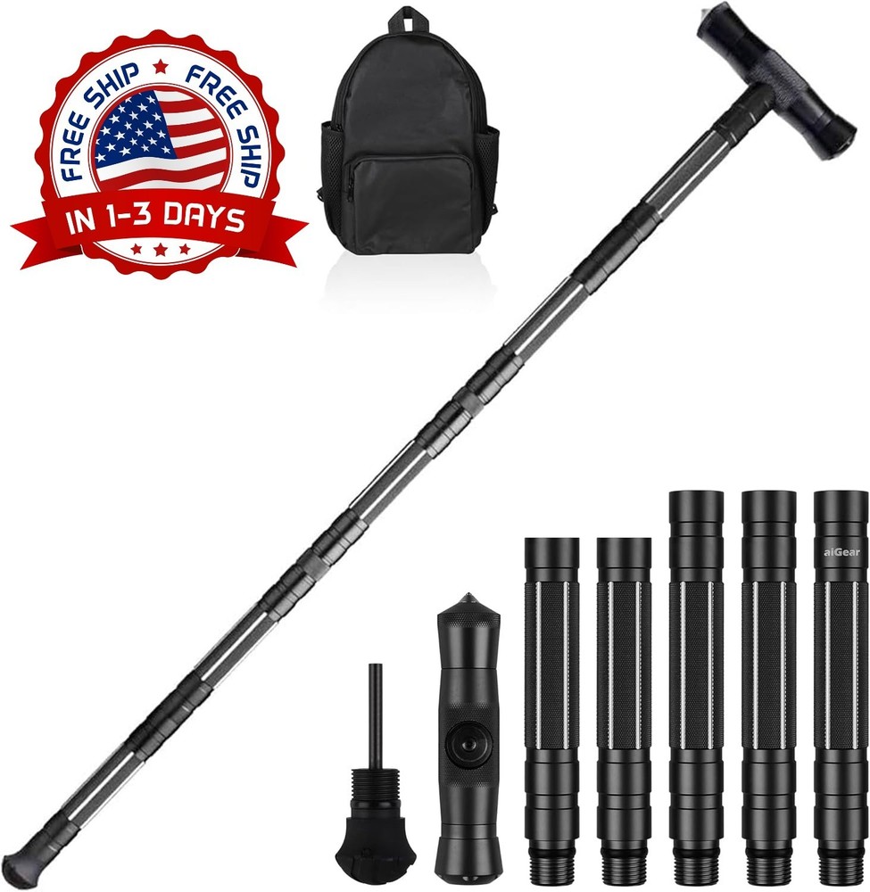 Bastones tácticos de senderismo – Bastones de trekking para acampar (Negra) NEW