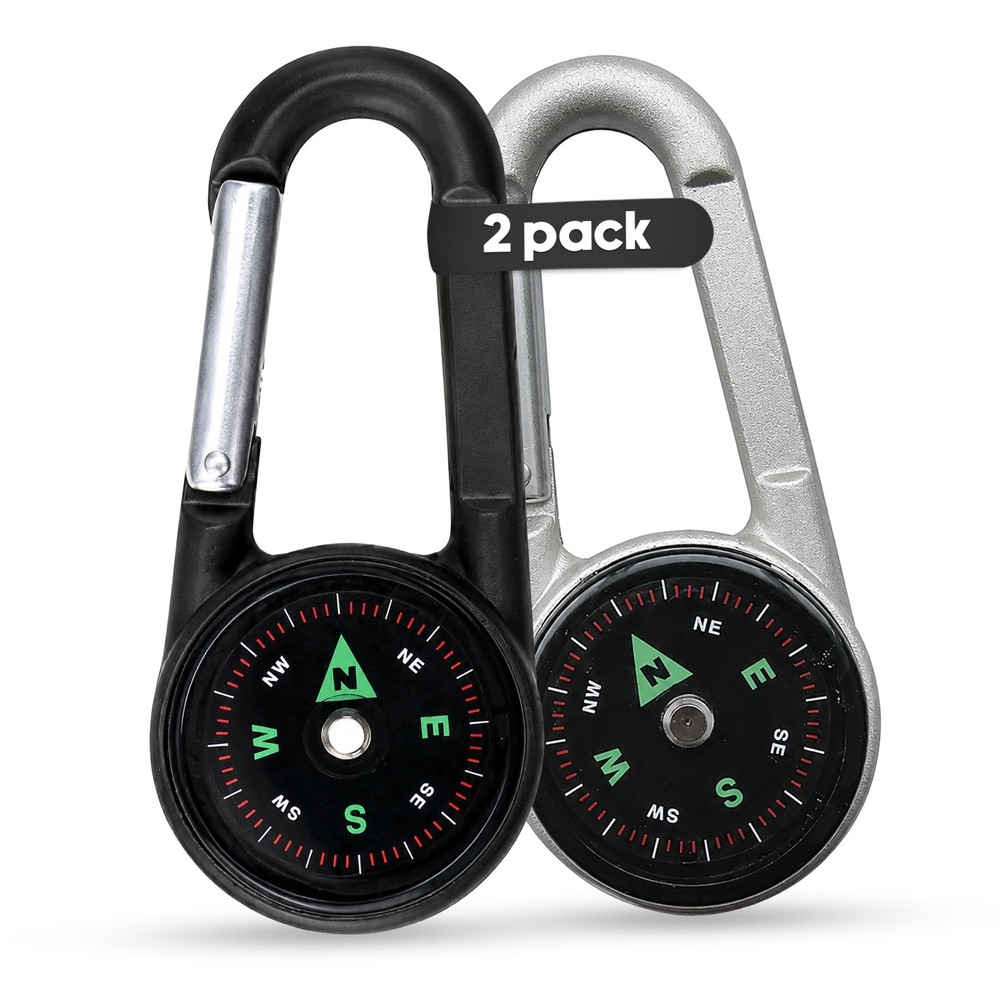 Carabiner Clip On Compass Hiking – Compact Keychain Black White
