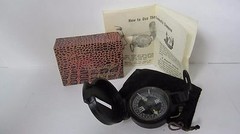 Vintage LENSATIC Black Plastic Engineer Compass w/ Brass Ring in Origianl Box