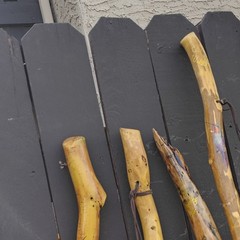 Handcrafted Wood Hiking Walking Stick Lot of 4 Brown/Yellow Unisex Adults