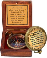 Jeremiah 2911 Solid Brass Engraved Directional Compass Christian Gift
