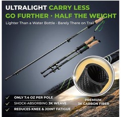TREKOLOGY 3K Carbon Fiber Trekking Poles (210g) & 10pc Accessory Kit (US)