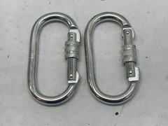Set of 2 Heavy Duty 5K Screw Locking Carabiner Clips Silver Steel Climbing Gear