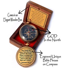 Jeremiah 2911 Solid Brass Engraved Directional Compass Christian Gift