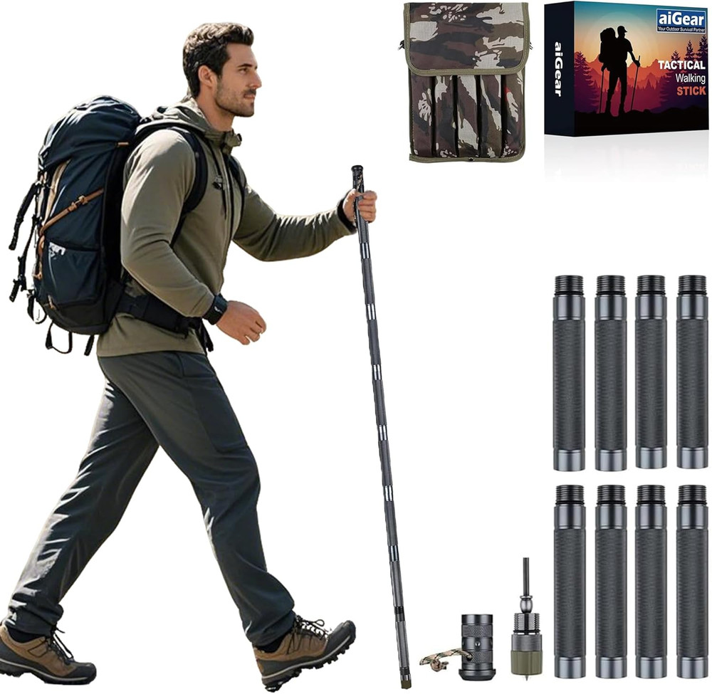 H2 Survive Tactical Walking Stick, 7-In-1 Staff with Multi-Tool | Aerospace-Grad