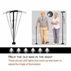 Folding LED Walking Stick Cane All-Terrain Pivoting Base Adjustable Black