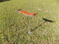 Aluminum SCOT SEAT Hunt Walk Camp Fish Golf ChairStool Leather VTG 1955 Ariz USA