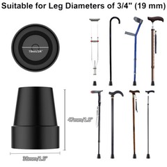 2pcs Replacement Rubber Cane Tips with Metal Washer for 3/4″ in Black – Durable