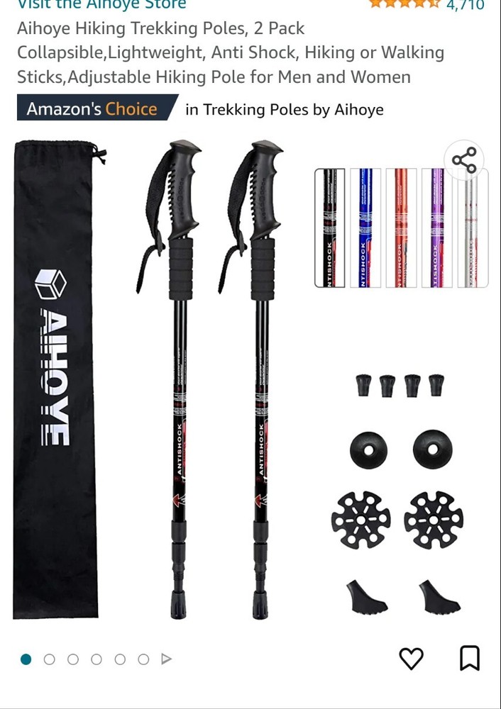 Aihoye Hiking Trekking Poles 2 Pack Collapsible Lightweight Anti Shock Hiking