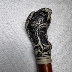 Vintage Owl Head Walking Cane 37 Inch Wood Shaft Bird Handle Collectible Decor