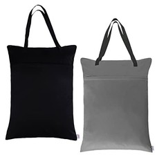 BABY 2 Pack Large Wet Dry Bag Waterproof Hanging Cloth Diaper Black and grey